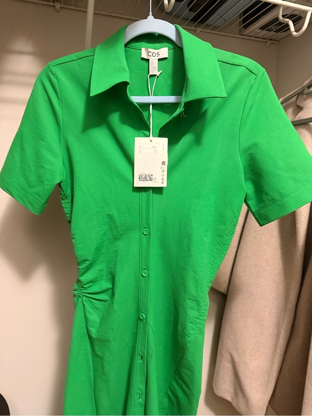 COS Bright Green Short-Sleeve Button-Down Dress Shirt